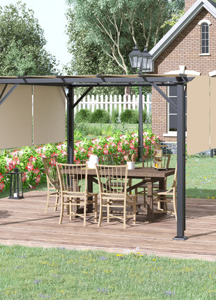 12' x 10' Outdoor Retractable Pergola Canopy with Sun Shade Unique Design Canopy Patio Metal Shelter for Garden Porch Beach, Beige