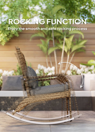 Adirondack Chair, Outdoor Wicker Rocking Chair with High Back, Seat Cushion, and Pillow for Porch, Balcony, Gray