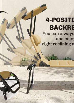 Outdoor Lounge Chair, 4 Position Adjustable Backrest, Folding, Cushioned w/ Sun Shade Roof & Pillow, Cream White