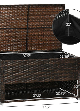 Outdoor Deck Box & Shoe Storage, PE Rattan Wicker Towel Rack with Liner for Indoor, Outdoor, Patio Furniture Cushions, Pool, Garden Tools, Brown