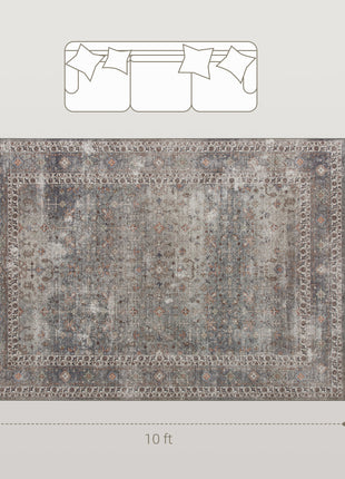 Machine Washable Area Rug 8x10, Non-Slip Traditional Floor Cover Foldable Carpet for Living Room, Dark Mixed-Brown