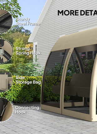 3 Seat Outdoor Swing Chair Convertible Covered Day Bed with Canopy, Mesh Netting, Steel Stand for Garden, Patio, Coffee