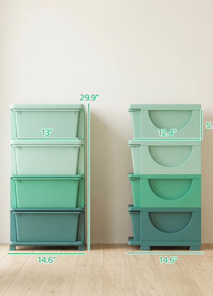4 Tier Kids Storage Unit, Toy Organizers and Storage with 4 Drawer for Bedroom Nursery Living Room for Boys Girls Green