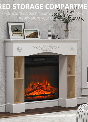 Baroque Fireplace Mantel, Freestanding Fireplace Surround with Leg for Electric Fireplaces, 45.3" W x 39.4" H, White