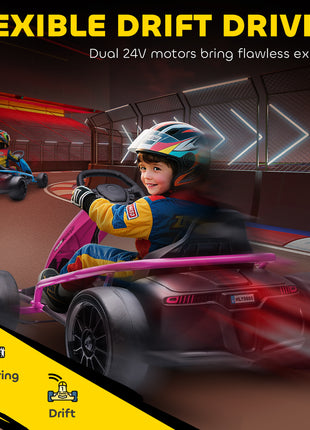 24V Electric Go Kart for Kids, Drift Ride-On Racing Go Kart with 2 Speeds, for Boys Girls Aged 8-12 Years Old, Pink
