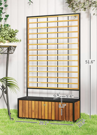 Wooden Raised Garden Bed with Trellis, Removable Pots for Backyard, Patio, Balcony, 29" x 11" x 52", Teak