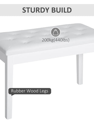 Piano Bench, Duet Piano Chair with Faux Leather Padded Cushion and Wooden Frame, Button Tufted Keyboard Bench, White