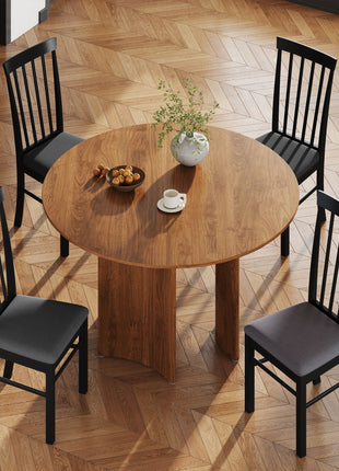 Wooden Dining Chairs Set of 4, Farmhouse Upholstered Kitchen Chairs with Rubber Wood Frame, Black and Gray