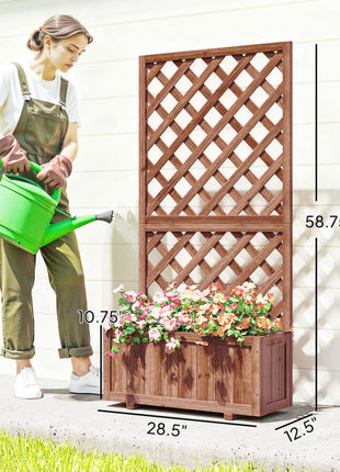 Wooden Raised Garden Bed, Raised Planter Box, Planter with Trellis for Climbing Plants Flowers, Orange