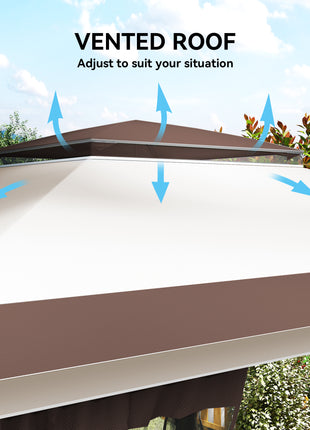 12' x 12' Pop Up Canopy Tent with Netting and Carry Bag, Instant Sun Shelter with 137 sq.ft Shade, Beige and Brown