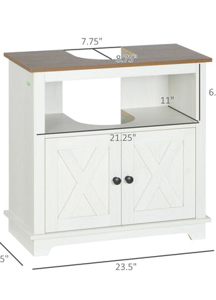 Modern Farmhouse Bathroom Sink Cabinet, Pedestal Sink Storage Cabinet with Double Doors and Shelves, White