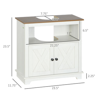 Modern Farmhouse Bathroom Sink Cabinet, Pedestal Sink Storage Cabinet with Double Doors and Shelves, White