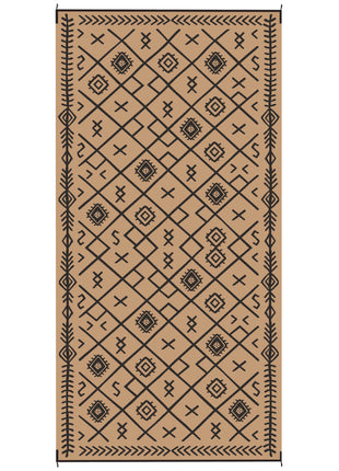 Reversible Outdoor Rug, Waterproof Plastic Straw with Carry Bag, 9' x 18', Black & Brown Rhombus