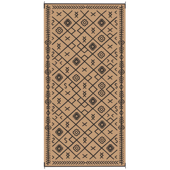 Reversible Outdoor Rug, Waterproof Plastic Straw with Carry Bag, 9' x 18', Black & Brown Rhombus