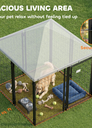 Lockable Dog House Kennel with Water-resistant Roof for Small and Medium Sized Pets, 4.7' x 4.7' x 5.1', Silver
