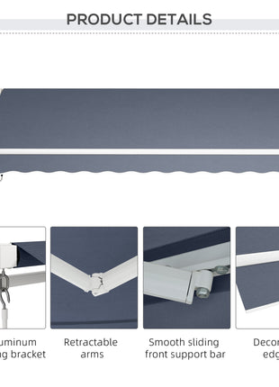 12' x 8' Patio Awning, Canopy Retractable Sun Shade Shelter w/ Manual Crank Handle for Deck, Yard, Dark Gray