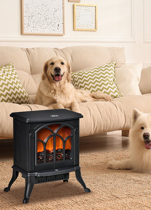 Electric Fireplace Heater, Freestanding Fireplace Stove with Realistic Logs and Flame Effect, 750W/1500W, Black