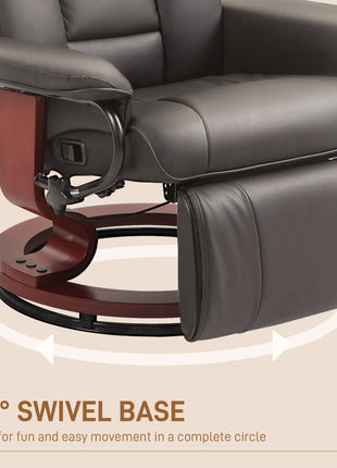 Modern RV Recliner Chair, PU Leather Swivel Recliner Armchair with Footrest for Living Room, Brown