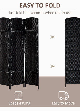 Room Divider 3 Panel, 6FT Tall Folding Privacy Screen, Freestanding Hand-Woven Partition for Room Separation with 360° Hinges, Paper Rope Diamond Weave, Black