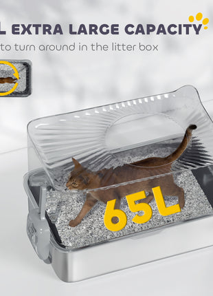 Extra Large Stainless Steel Litter Box, Enclosed Cat Litter Box with Scoop, Top Entrance, Non-slip Pads, Black