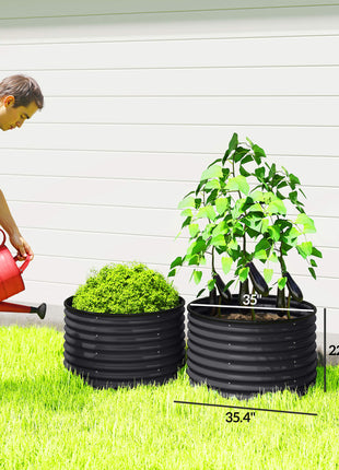 Set of 2 Raised Garden Bed, Metal Planter Box with Safety Edging, Easy-to-assemble Stock Tank, Dark Gray