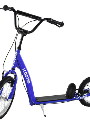 Youth Scooter Kick Scooter for Kids 5+ with Adjustable Handlebar 16" Front and 12" Rear Dual Brakes Inflatable Wheels, Blue
