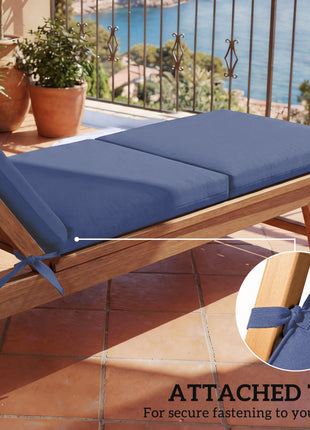 Outdoor Chaise Lounge Cushions Set of 2 with 6 Ties, High-Density Foam, for Patio and Poolside, Navy Blue