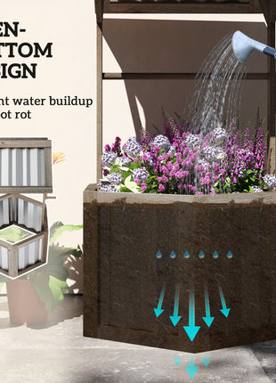 Wooden Wishing Well Planter, Raised Garden Bed with Galvanized Canopy, Hexagon Raised Flower Bed for Garden, Light Gray