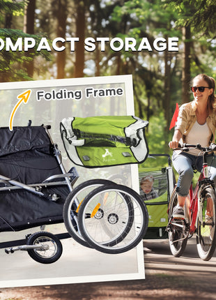 2-Seat Elite 360 Swivel Bike Trailer for Kids Bicycle Cargo Trailer with Water-Resistant Windows, Green and White