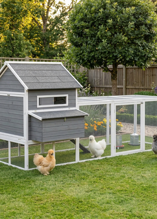 137" Wooden Chicken Coop for 4-6 Chickens, Backyard, Dark Gray
