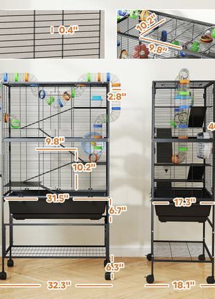 5 Tier Hamster Cage, Rolling Rat Cage with Deep Tray, Storage Shelf, Big Exercise Wheel, Hut, Tube System