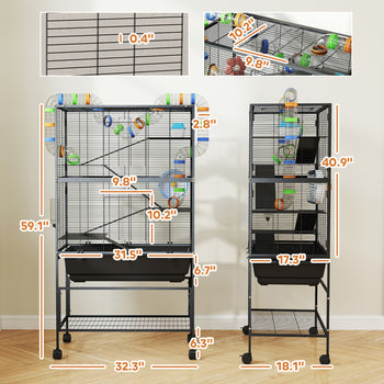5 Tier Hamster Cage, Rolling Rat Cage with Deep Tray, Storage Shelf, Big Exercise Wheel, Hut, Tube System