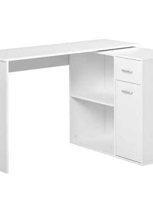 L Shaped Computer Desk, 180° Rotating Corner Desk with Storage Shelves, Drawer and Cabinet, Study Workstation for Home Office, 47.25"x19.75"x 53.75", White