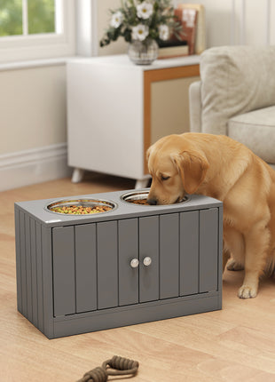 Elevated Dog Bowls with Storage Cabinet Containing Large 44L Capacity, Gray