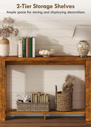 Farmhouse Console Table, 63" Narrow Entryway Table with Thickened Tabletop for Living Room, Hallway, Distressed Brown