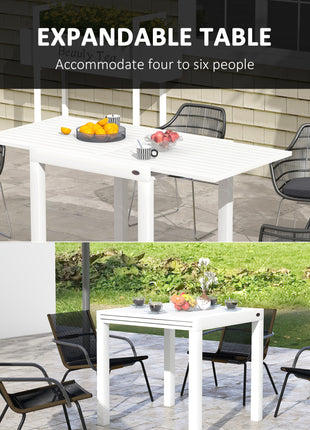 Expandable Patio Table, Outdoor Dining Table for 4-6 with Aluminum Frame for Garden, Lawn, Balcony Terrace, White