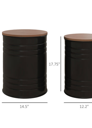Round Storage Ottoman Set of 2, Nesting Ottomans with Wooden Lid, Metal Frame and Hidden Storage Space for Bedroom
