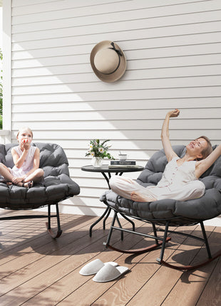 Outdoor Rocking Chair Patio Set of 2, Oversized Rocking Papasan Chairs with Cushions for Garden Porch, 265 lbs., Gray