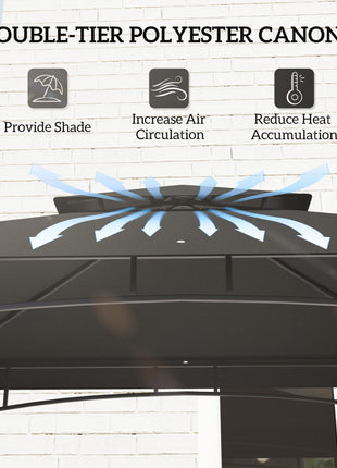 8' x 5' BBQ Grill Gazebo, 2-Tier Outdoor BBQ Gazebo with 2 Side Shelves, Storage Baskets, Ceiling Hook, Dark Gray