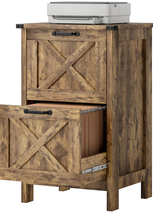 Vertical File Cabinet with 2 Drawers, Rustic Farmhouse Office Storage Cabinet for A4, Letter Size, Rustic Brown