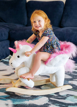 Unicorn Baby Rocking Horse Toy for Kids with Lullaby Song, Plush Ride on Horse with Heavy-Duty Support System, Pretend Play Interactive Toy for Toddlers 18-36 Months