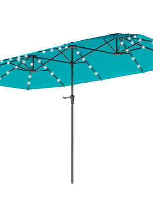 13ft Double-Sided Market Umbrella, Large Patio Umbrella with Solar Lights, Crank Handle for Garden, Pool, Yard, Blue