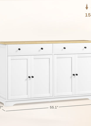 Modern Sideboard, Buffet Cabinet with Storage Drawers, Adjustable Shelves for Living Room, Dining Room, Entryway, White