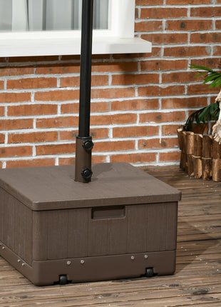 3-in-1 Outdoor Umbrella Base, Coffee End Table, Flower Box Planter, 175lbs Capacity Patio Umbrella Stand Table with Wheels and Handles, Brown
