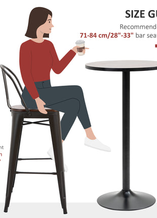 41" H Bar Height Round Bar Table, Rustic Industrial Pub Table, Elm Wood Top Bistro Table with Metal Base