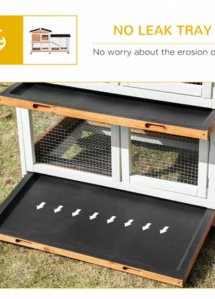 62" Wooden Mobile Rabbit Hutch with Wheels, Run Box, Slide-out Tray, Ramp, Yellow