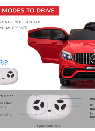 12V Toddler Ride On Car with Remote Control, Mercedes Benz AMG GLC63S Coupe, Electric Car with 2 Speed, MP3 Player, Light, Horn, Songs, Suspension, Red