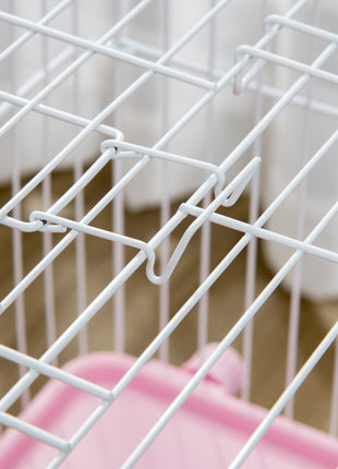 2-Level Small Animal Cage Rabbit Hutch with Wheels, Removable Tray, Platform and Ramp for Bunny, Chinchillas, Ferret, Pink