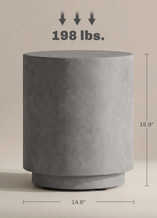Lightweight Accent Table with Concrete Finish Round Side Table, Light Gray