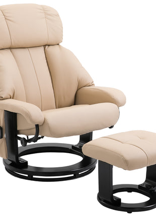 10-Point Massage Recliner Chair, Vibration Massage Sofa with Ottoman Footrest, Faux Leather and Swivel Wood Base for Living Room & Bedroom, Beige